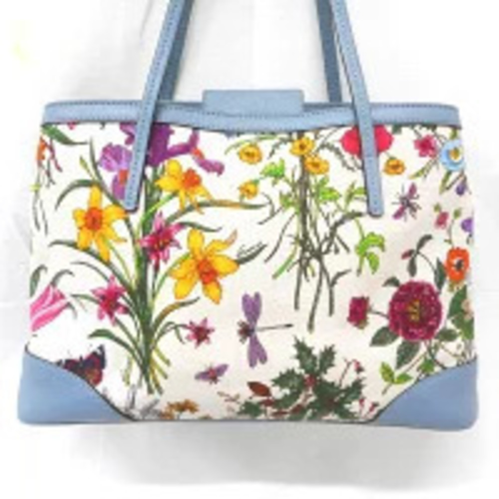 Gucci Flower Flora bag canvas leather tote blue Flower Floral